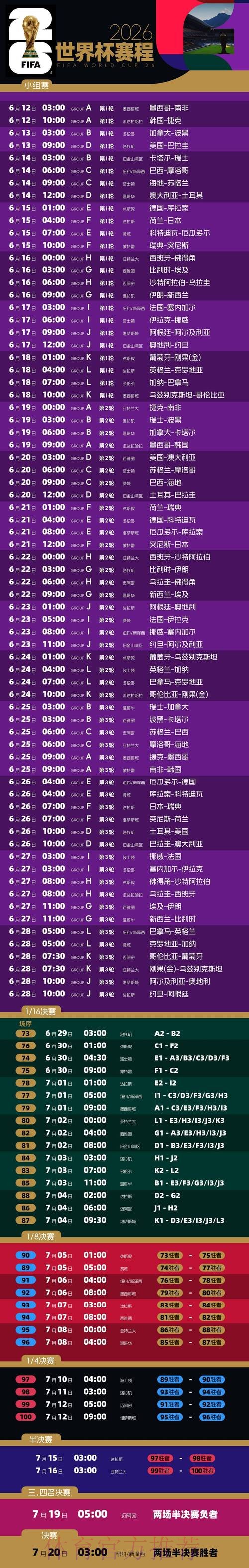 2026世界杯赛程实时更新实时赛程实时查看
